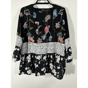 Calessa Top Womens Small Embroidered Floral 3/4 Bell‎ Sleeves Polyester